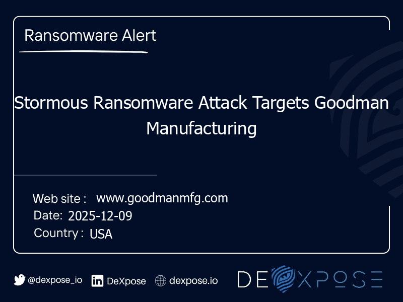Stormous Ransomware Attack Targets Goodman Manufacturing