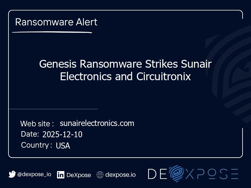 Genesis Ransomware Strikes Sunair Electronics and Circuitronix