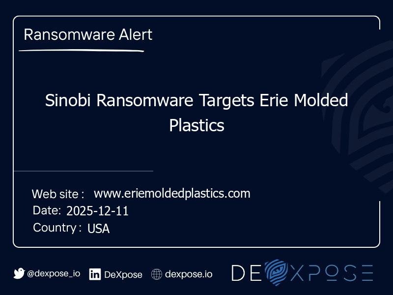 Sinobi Ransomware Targets Erie Molded Plastics