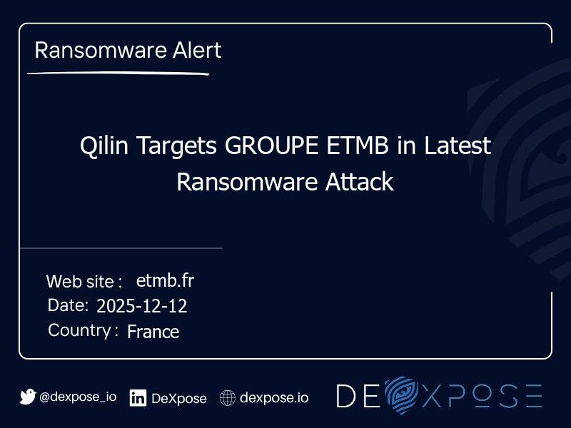 Qilin Targets GROUPE ETMB in Latest Ransomware Attack