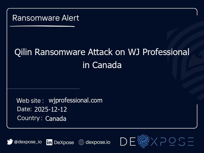 Qilin Ransomware Attack on WJ Professional in Canada