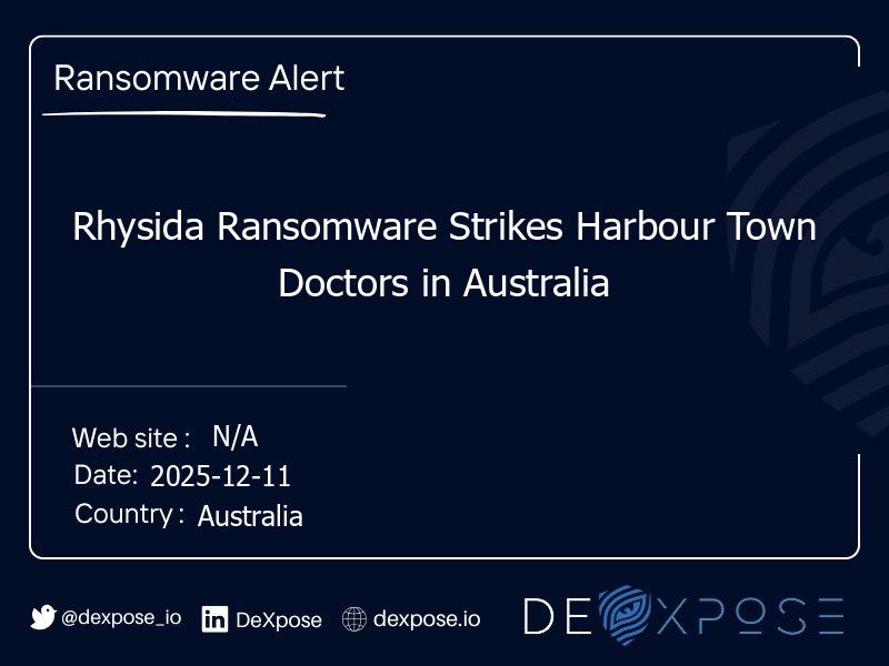 Rhysida Ransomware Strikes Harbour Town Doctors in Australia