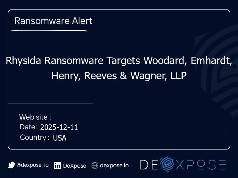 Rhysida Ransomware Targets Woodard, Emhardt, Henry, Reeves & Wagner, LLP