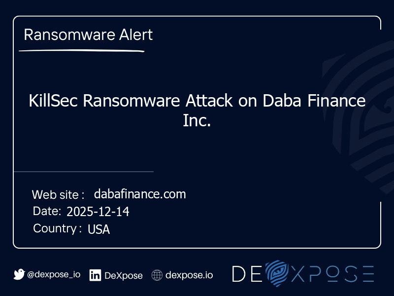 KillSec Ransomware Attack on Daba Finance Inc.