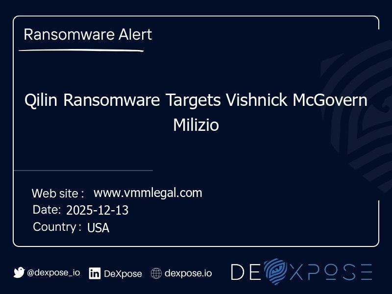 Qilin Ransomware Targets Vishnick McGovern Milizio
