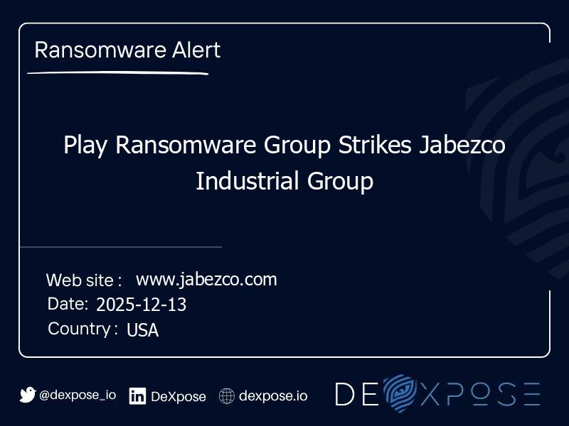 Play Ransomware Group Strikes Jabezco Industrial Group