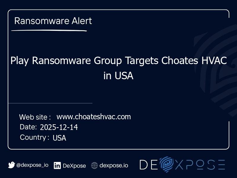 Play Ransomware Group Targets Choates HVAC in USA