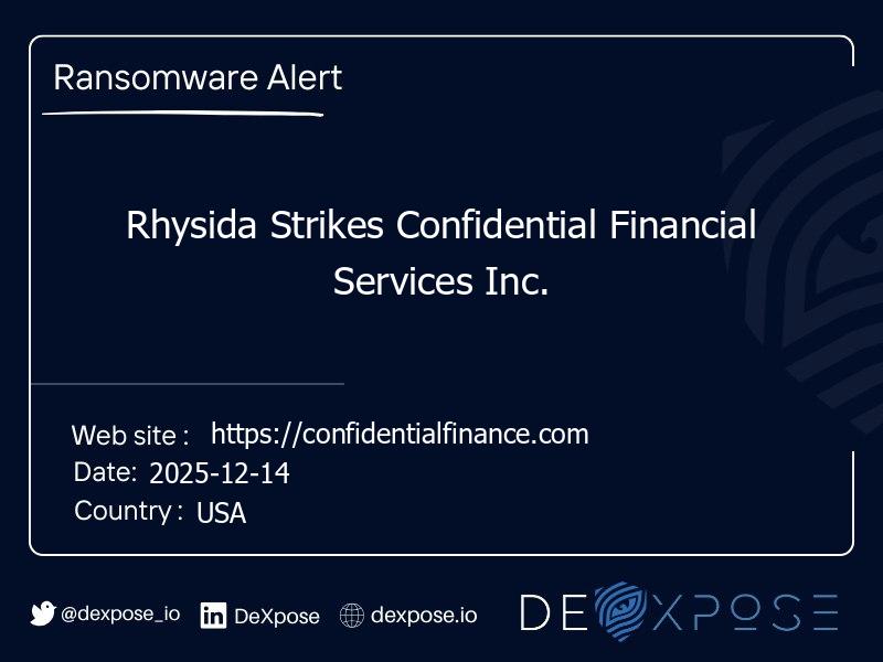 Rhysida Strikes Confidential Financial Services Inc.