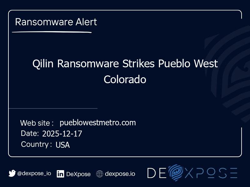 Qilin Ransomware Strikes Pueblo West Colorado