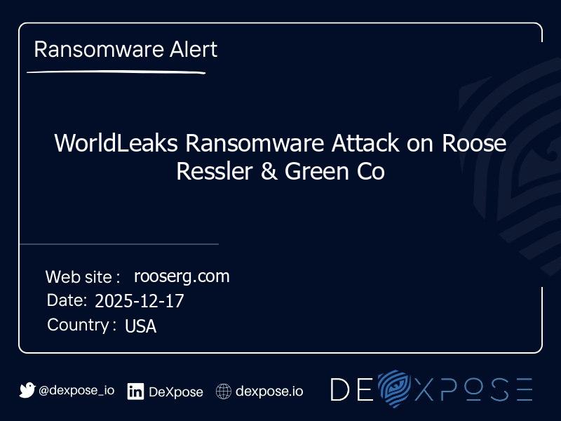 WorldLeaks Ransomware Attack on Roose Ressler & Green Co
