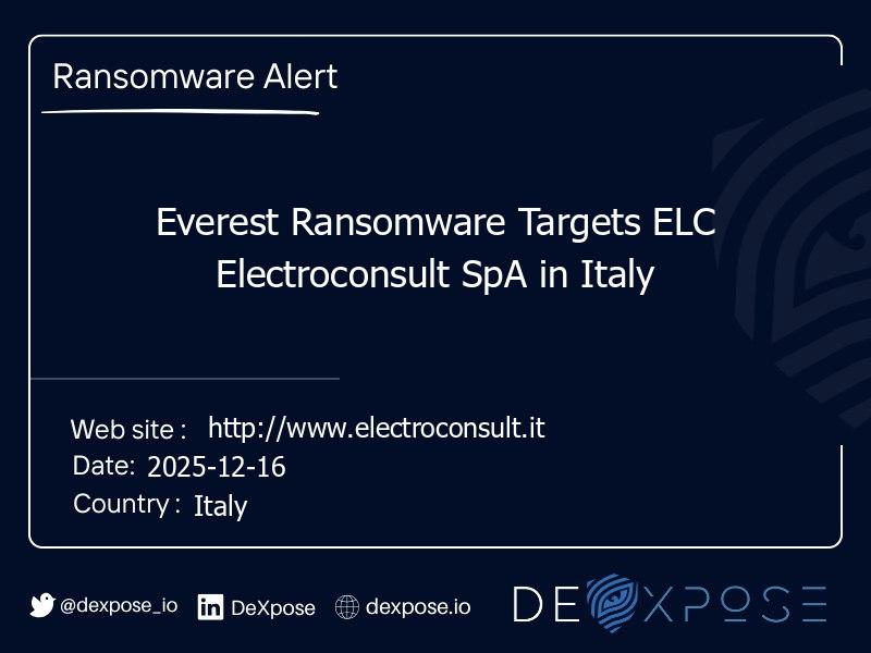 Everest Ransomware Targets ELC Electroconsult SpA in Italy