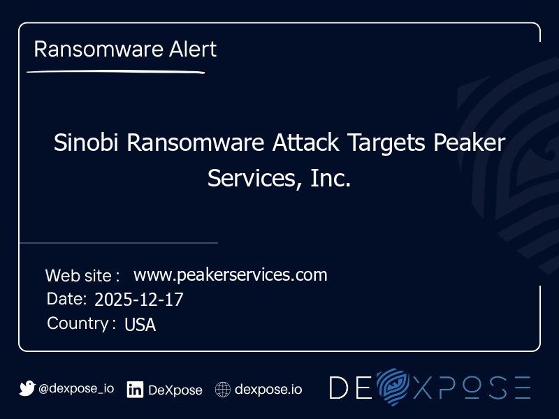 Sinobi Ransomware Attack Targets Peaker Services, Inc.