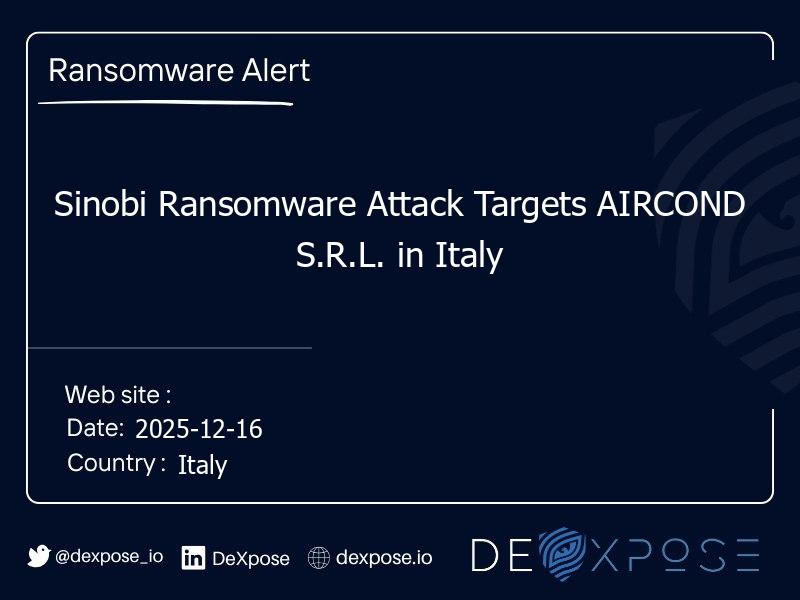 Sinobi Ransomware Attack Targets AIRCOND S.R.L. in Italy