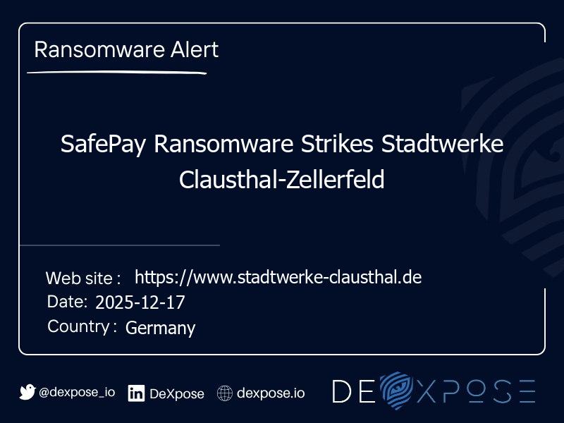 SafePay Ransomware Strikes Stadtwerke Clausthal-Zellerfeld