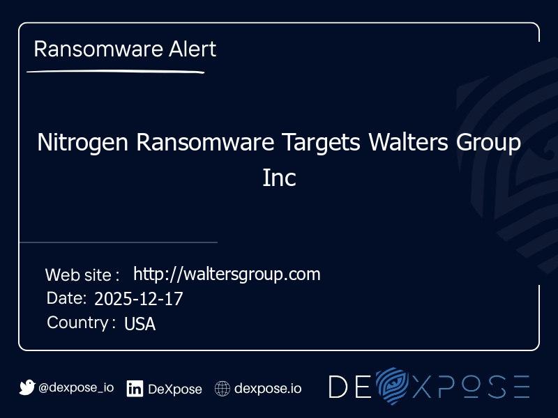 Nitrogen Ransomware Targets Walters Group Inc