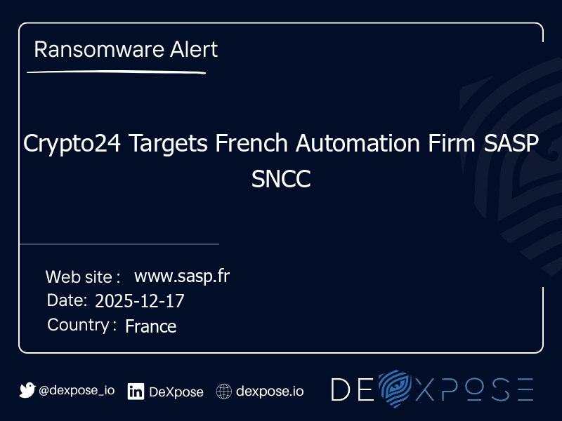 Crypto24 Targets French Automation Firm SASP SNCC