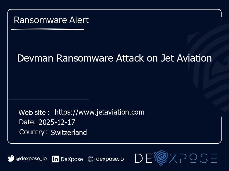 Devman Ransomware Attack on Jet Aviation