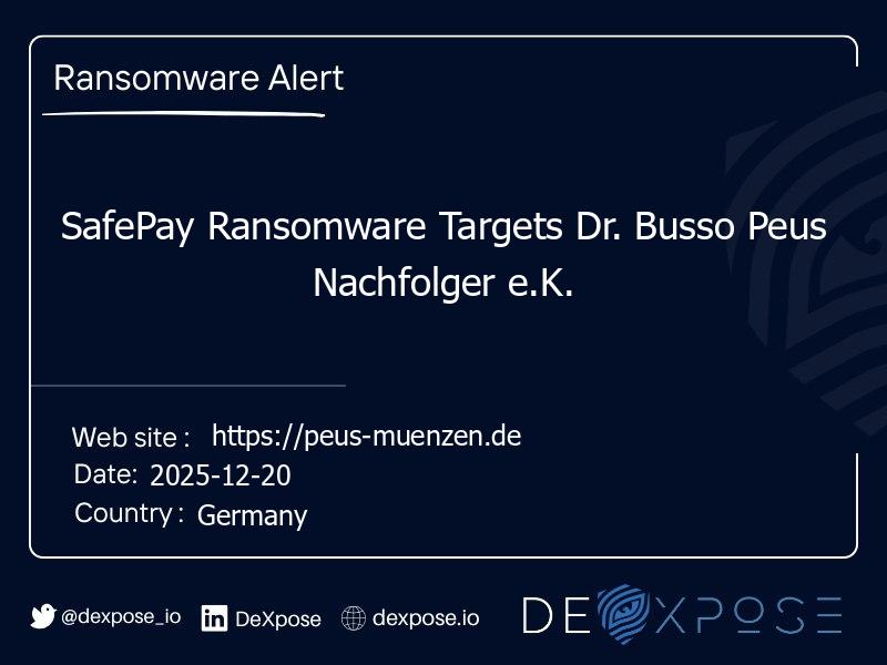SafePay Ransomware Targets Dr. Busso Peus Nachfolger e.K.