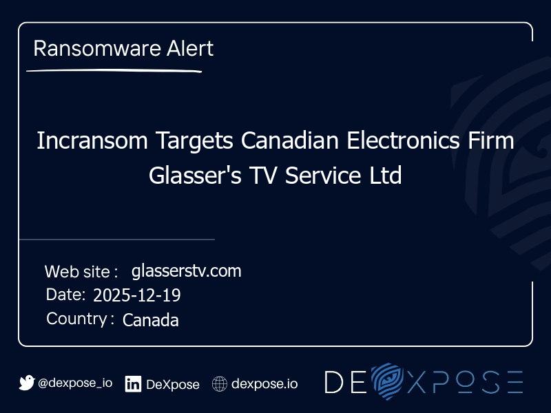 Incransom Targets Canadian Electronics Firm Glasser's TV Service Ltd