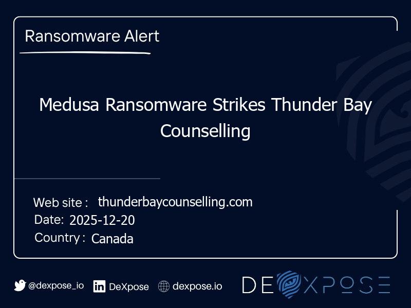 Medusa Ransomware Strikes Thunder Bay Counselling