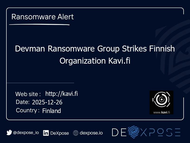 Devman Ransomware Group Strikes Finnish Organization Kavi.fi