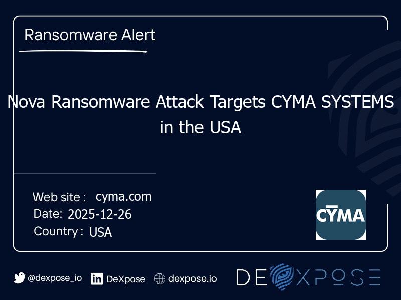 Nova Ransomware Attack Targets CYMA SYSTEMS in the USA