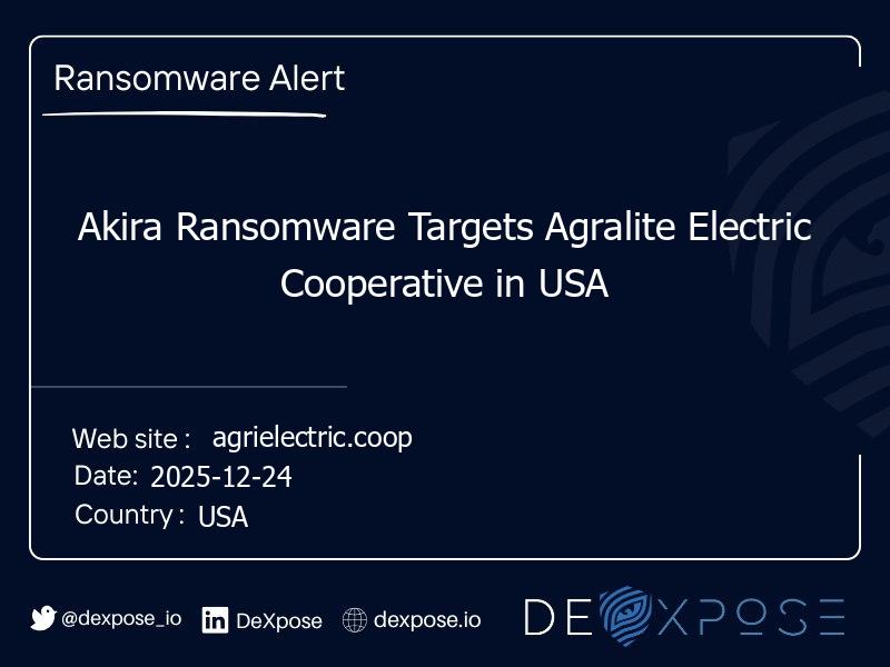 Akira Ransomware Targets Agralite Electric Cooperative in USA