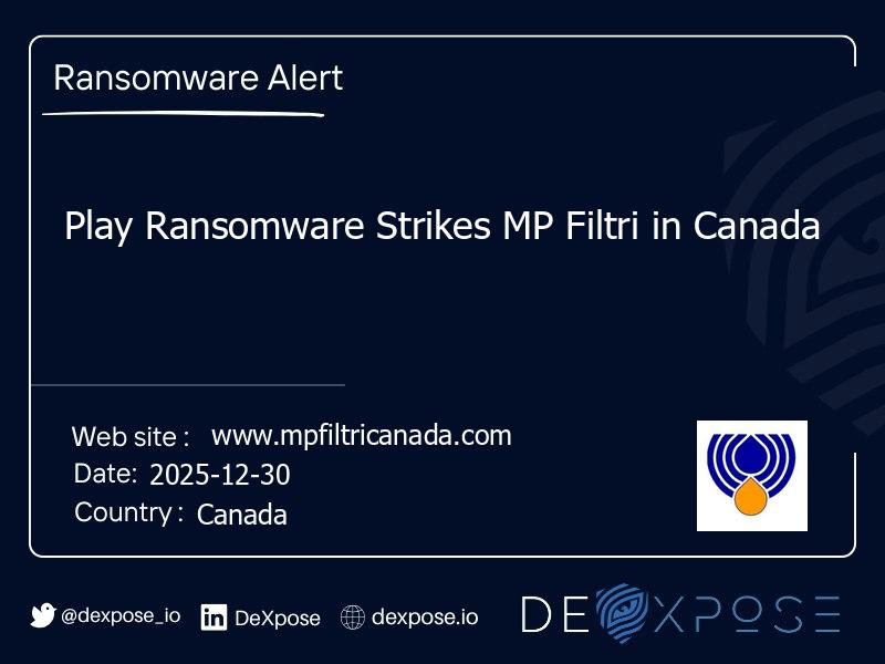 Play Ransomware Strikes MP Filtri in Canada