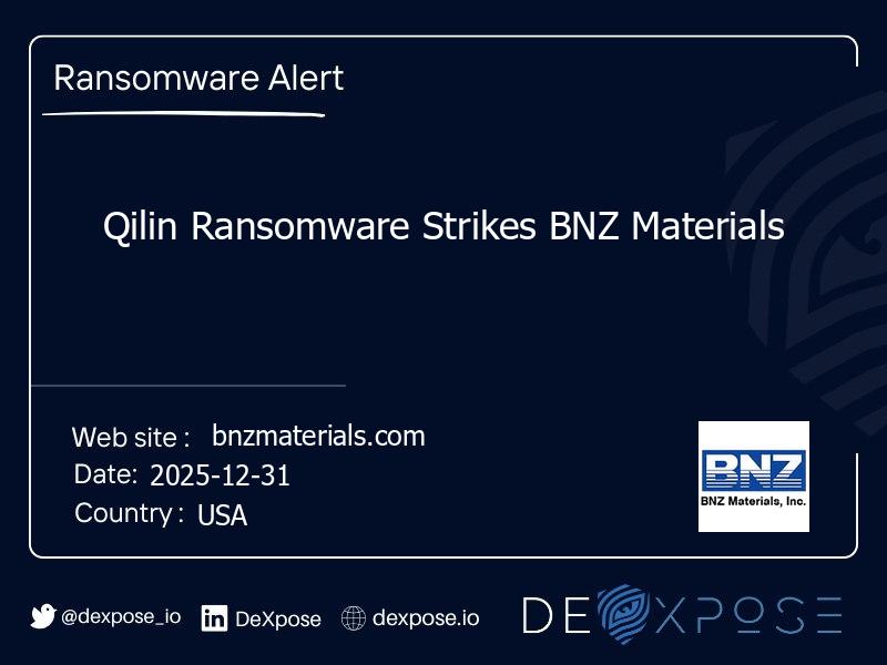 Qilin Ransomware Strikes BNZ Materials