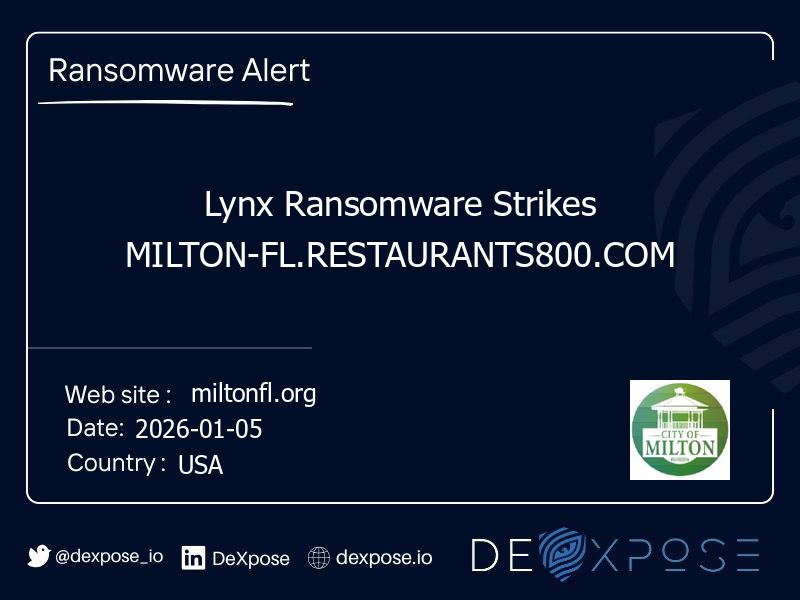 Lynx Ransomware Strikes MILTON-FL.RESTAURANTS800.COM