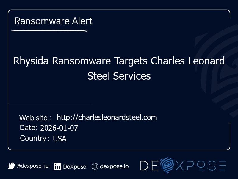 Rhysida Ransomware Targets Charles Leonard Steel Services