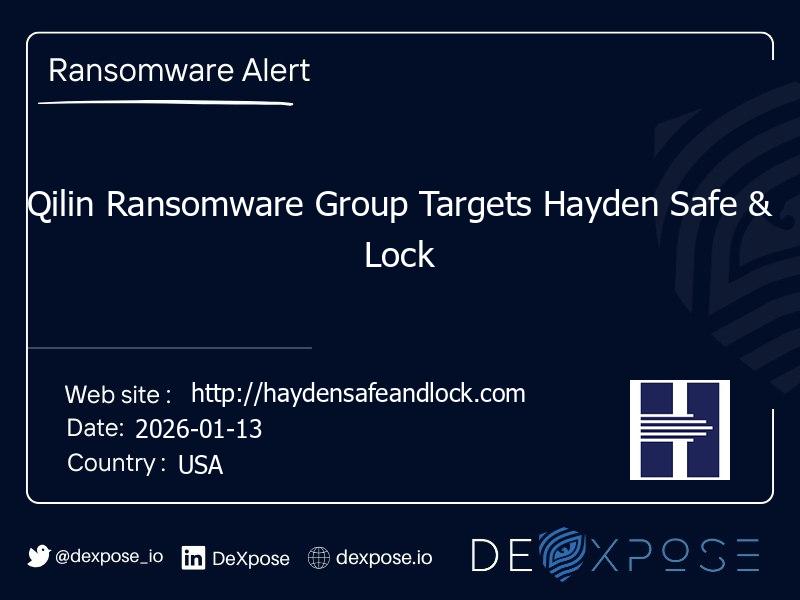 Qilin Ransomware Group Targets Hayden Safe & Lock
