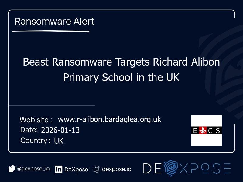 Beast Ransomware Targets Richard Alibon Primary School in the UK
